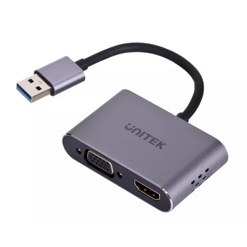 UNITEK V1304A videokaapelisovitin 0,15 m USB Type-A HDMI + VGA (D-Sub) harmaa