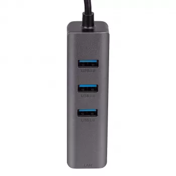 Akyga AK-AD-66 USB-C-keskitin, 3x USB 3.0 ja Gigabit Ethernet, 15 cm, musta