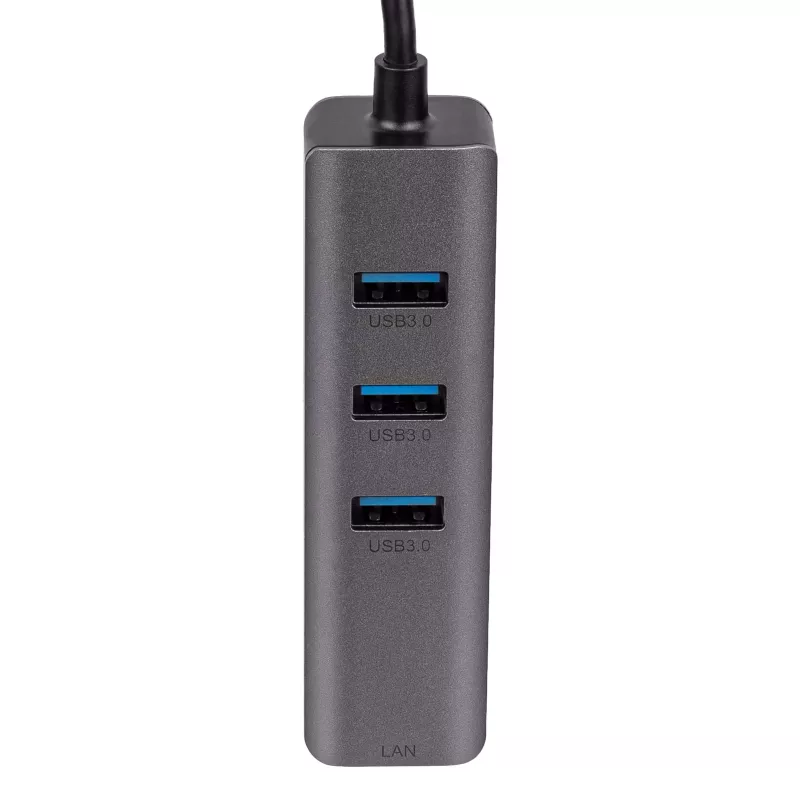 Akyga AK-AD-66 USB-C-keskitin, 3x USB 3.0 ja Gigabit Ethernet, 15 cm, musta