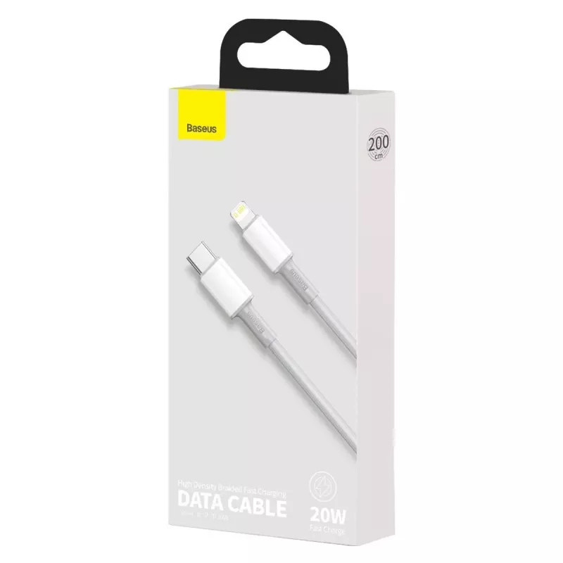 USB-C - Lightning Baseus High Density punottu kaapeli, 20W, PD, 2m (valkoinen)