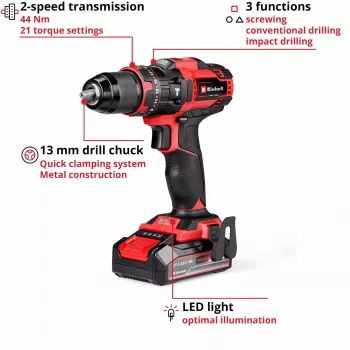Einhell TE-CD 18/44 Li-i 24000 RPM 1,59 kg musta, punainen