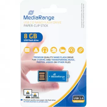 USB Nano 8 GB, USB-muistitikku sininen, USB-A 2.0, paperiliitintoiminnolla