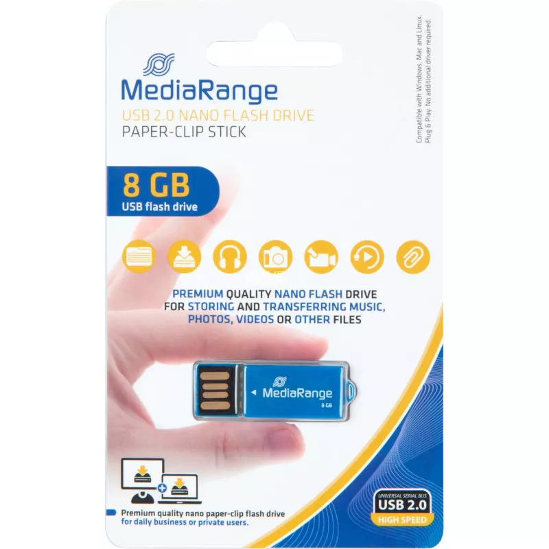 USB Nano 8 GB, USB-muistitikku sininen, USB-A 2.0, paperiliitintoiminnolla