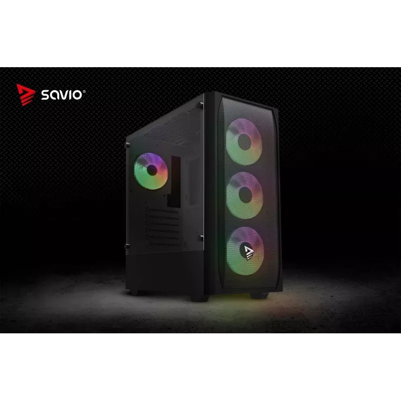 PC-kotelo SAVIO Noctis Flow RGB — Cube, ATX/Mini-ITX, 3x 120 mm etutuulettimet, karkaistu lasisivupaneeli, max. GPU 35 cm
