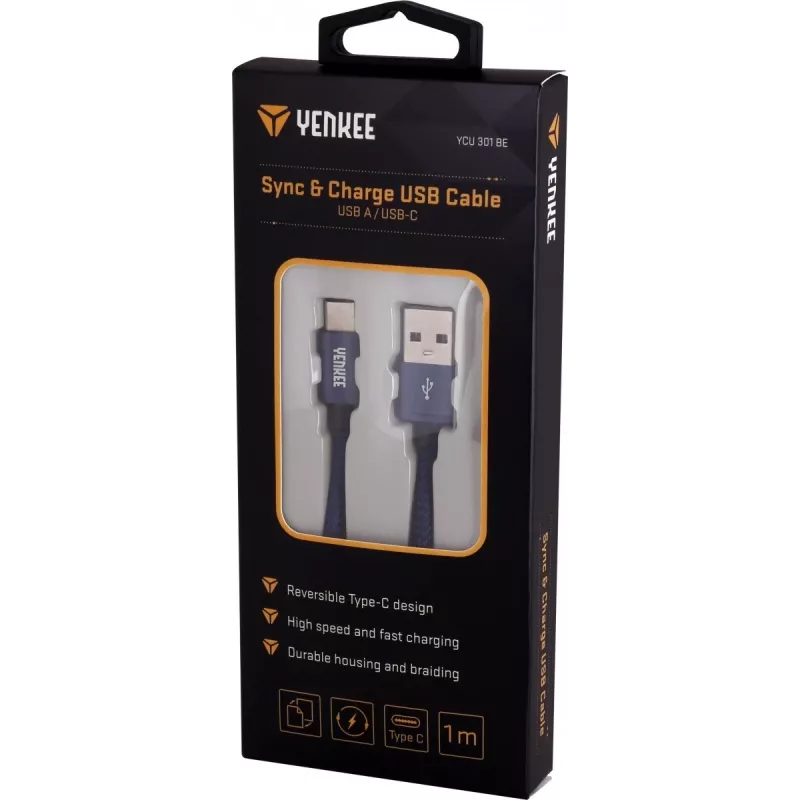 Kaapeli YENKEE YCU 301 BE USB-A 2.0/USB-C 1m lila