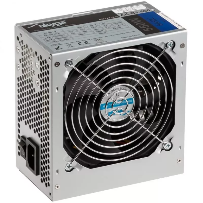 Akyga Basic AK-B1-550 ATX-virtalähde 550 W, 120 mm tuuletin, passiivinen PFC, harmaa