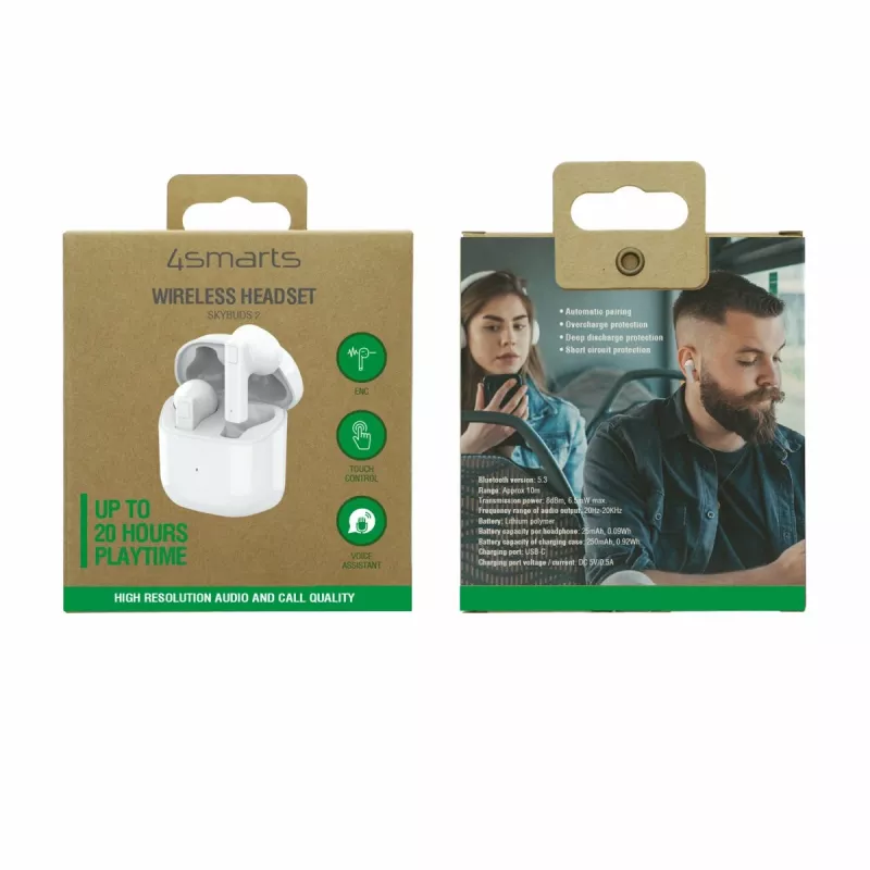4smarts TWS Bluetooth -kuulokkeet SkyBuds 2 ENC valkoinen - kuulokkeet - 20 KHz