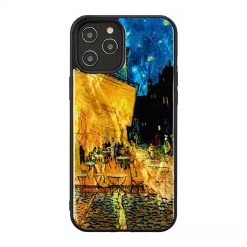 iKins suojakotelo Apple iPhone 12 / 12 Pro – musta, kuosi Café Terrace