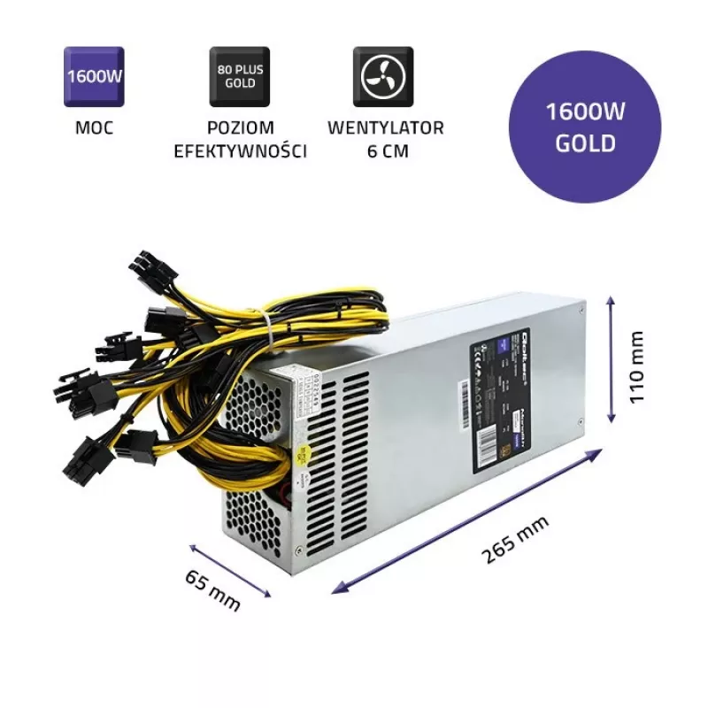 Qoltec 50177 PCI-E-virtalähde Smart 1600W | 80 Plus Gold - Data Mining