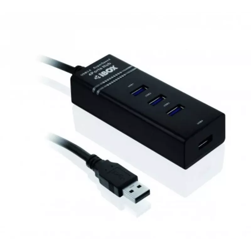 USB 3.2 Gen 1 Type-A 4-porttinen keskitin IBOX IUH3FB, 5000 Mbit/s, musta, 0,5 m kaapeli
