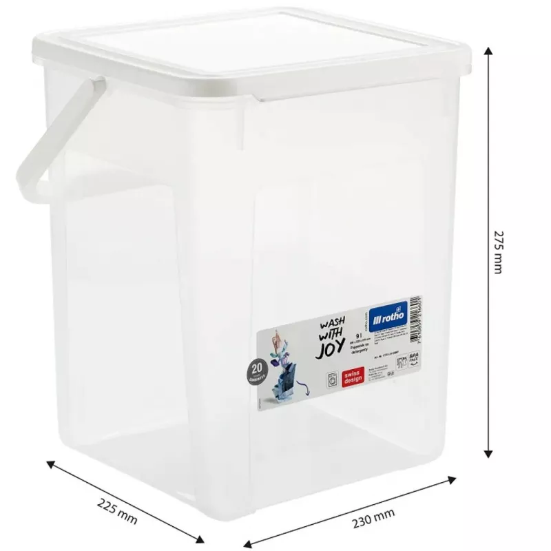 Rotho Basic 9 L muovinen pesuainepullo malli 1770101100RP, valkoinen, kansi, ripustusreikä
