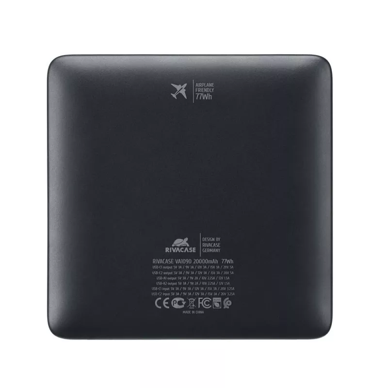 Virtapankki Rivacase VA1090 — 20000 mAh, 77 Wh, kokonaislähtö 100 W, 440 g