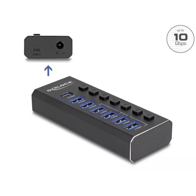 DeLOCK 64326 USB-keskitin USB 3.2 Gen 2 (3.1 Gen 2) Type-C 10000 Mbit/s musta