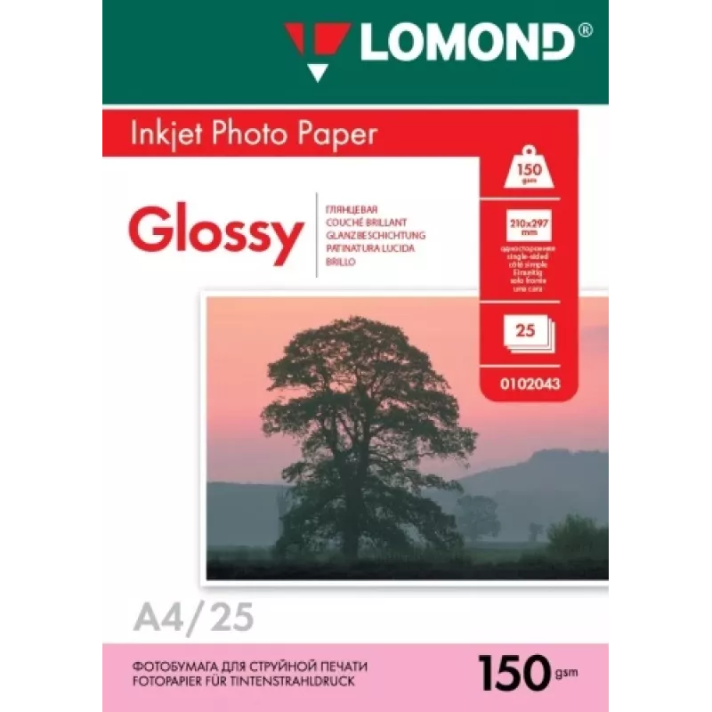 Lomond valokuvamustesuihkupaperi kiiltävä 150 g/m² A4, 25 arkkia