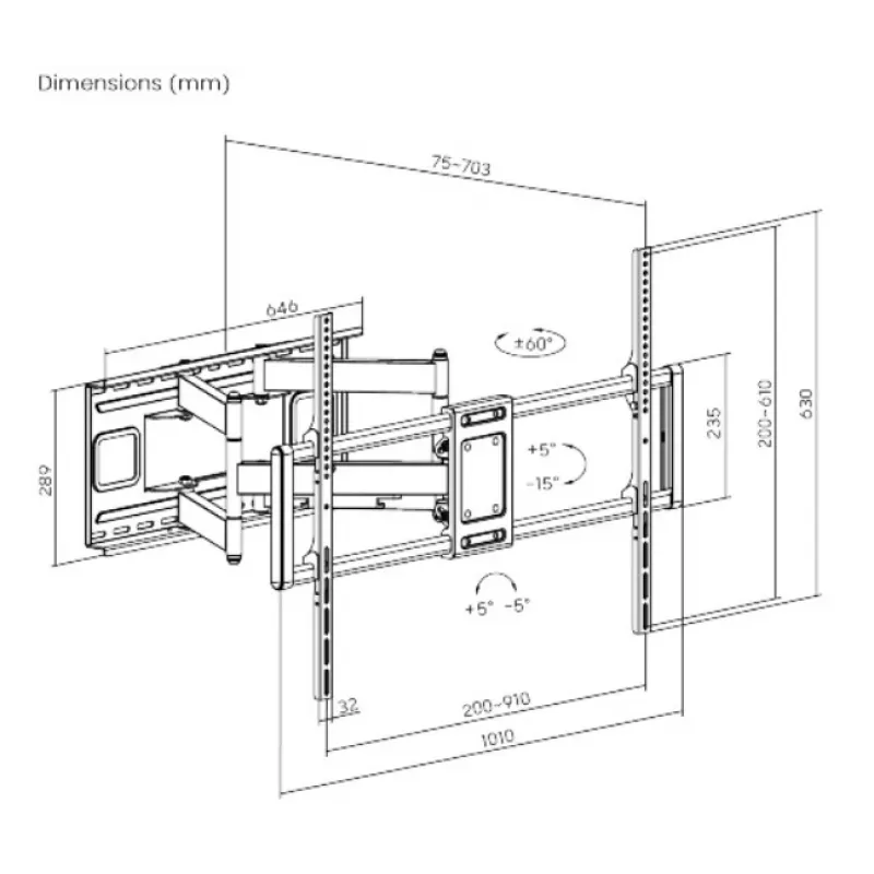 Gembird WM-120 pc(s)-01 TV-teline/jalusta 3,05 m (120) musta