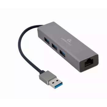 Gembird A-AMU3-LAN-01 USB-A–Gigabit LAN -sovitin 3-porttisella USB 3.0 -keskittimellä, musta