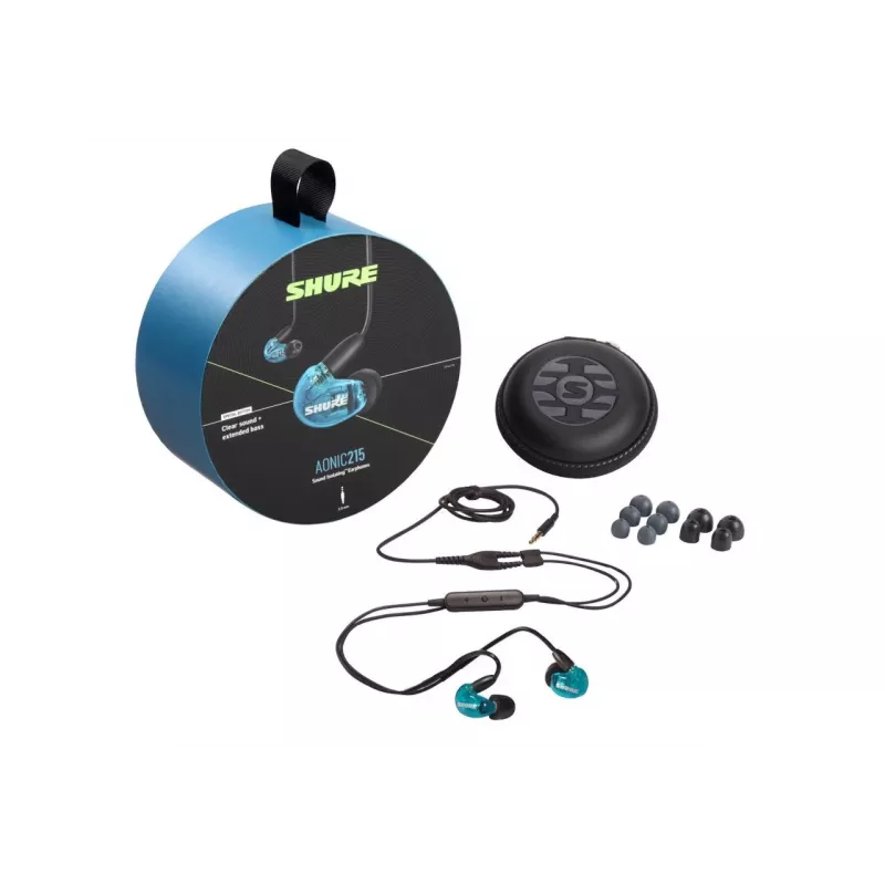 Shure AONIC 215 - in-ear-kuulokkeet yksittäisellä elementillä ja 3,5 mm kaapelilla (sininen)