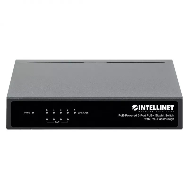 Gigabit 5xPoE Passthrough -kytkin, virransyöttö PoE tai AC, 68W