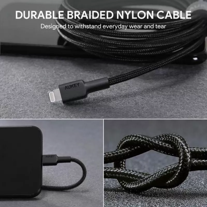 AUKEY CB-AL05 Lightning–USB-A MFi-nailonkaapeli, 2 m, musta