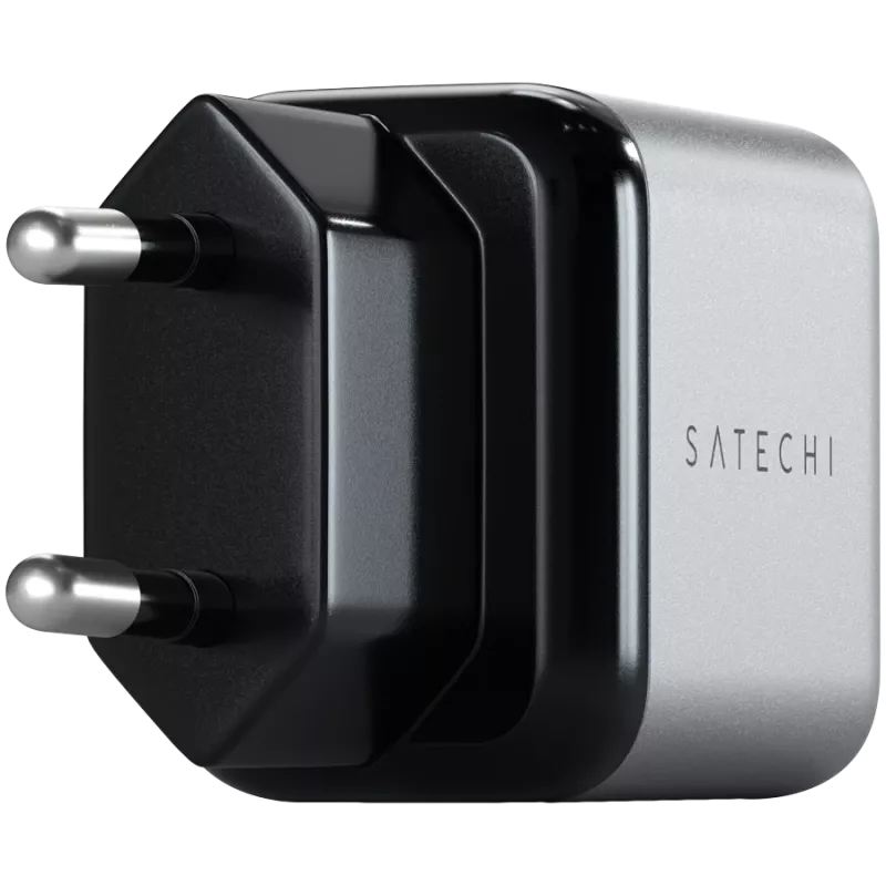 Mobiililaitteen laturi Satechi ST-UC30WCM-EU — yleinen AC-laturi sisäkäyttöön 1× USB-C, musta/hopea