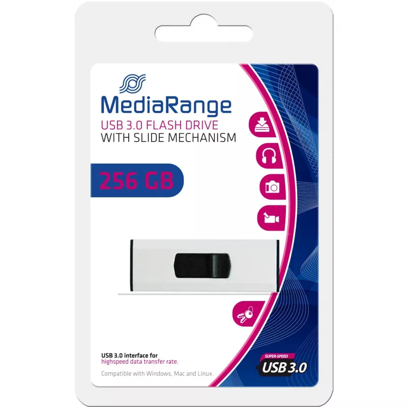 MediaRange - USB-muistitikku - 256 GB - USB 3.0 - musta, hopea (MR919)