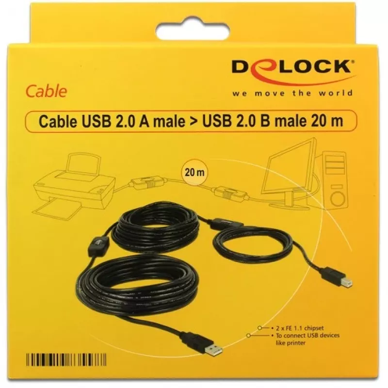USB-kaapeli DeLOCK 20m USB2.0-A - USB2.0-B 83557