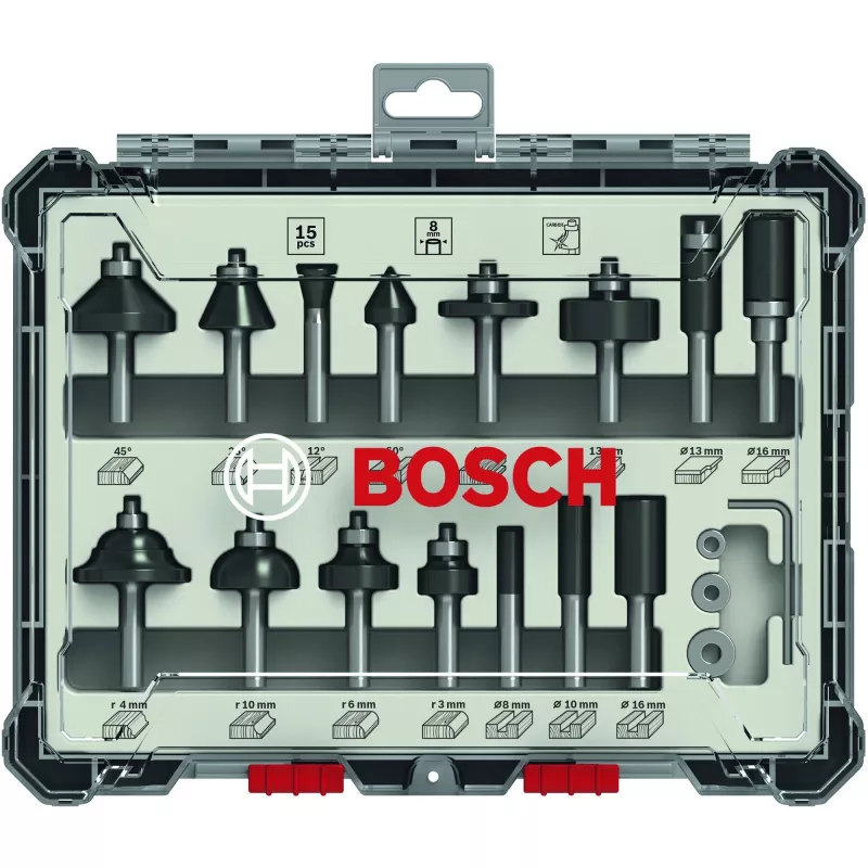 Bosch 2 607 017 472 jyrsinteräsarja, 15 kpl, 8 mm varsi