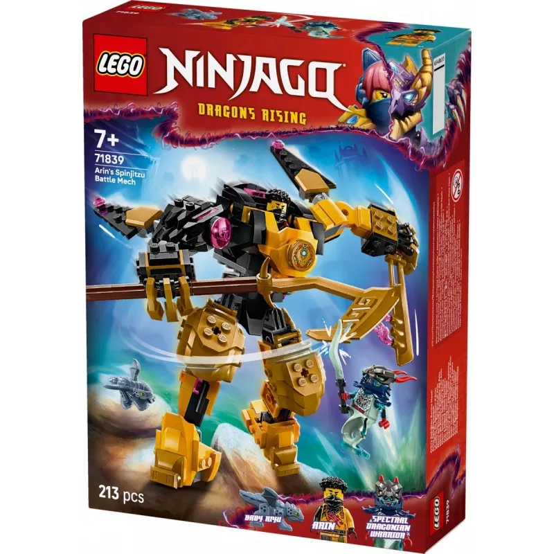 LEGO rakennussarja NINJAGO 71839 Arinin Spinjitzu taistelumech, 213 osaa, 2 minihahmoa, korkeus 160 mm