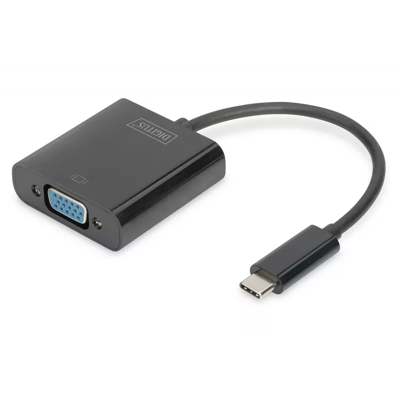 DIGITUS DA-70853 USB-C - VGA-sovitin, Full HD 1080p, musta