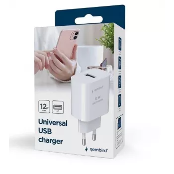 Mobiililaitteen laturi GEMBIRD TA-UC-1A12-01 5V 2.4A 12W USB PD, 1 liitäntä, valkoinen
