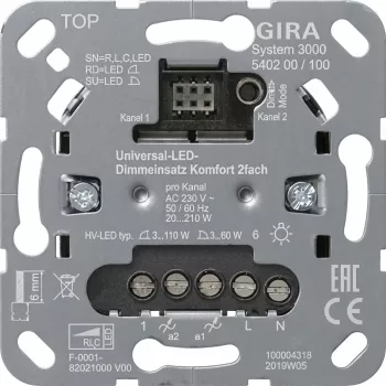 Gira Uni-LED-himmenninsisäosa 2-osainen S3000 malli 540200 LED-valaistukselle