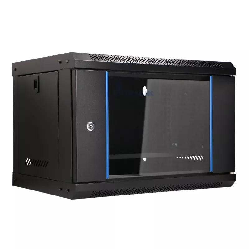 EXTRALINK LITE 6U 530X400 seinäasennettava räkkikaappi musta hyllyllä
