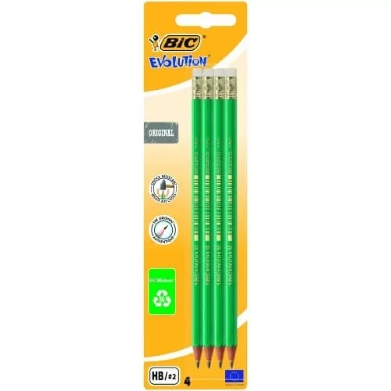 BIC lyijykynät EVOLUTION Original pyyhekumilla, HB, 4 kpl:n pakkaus 049012