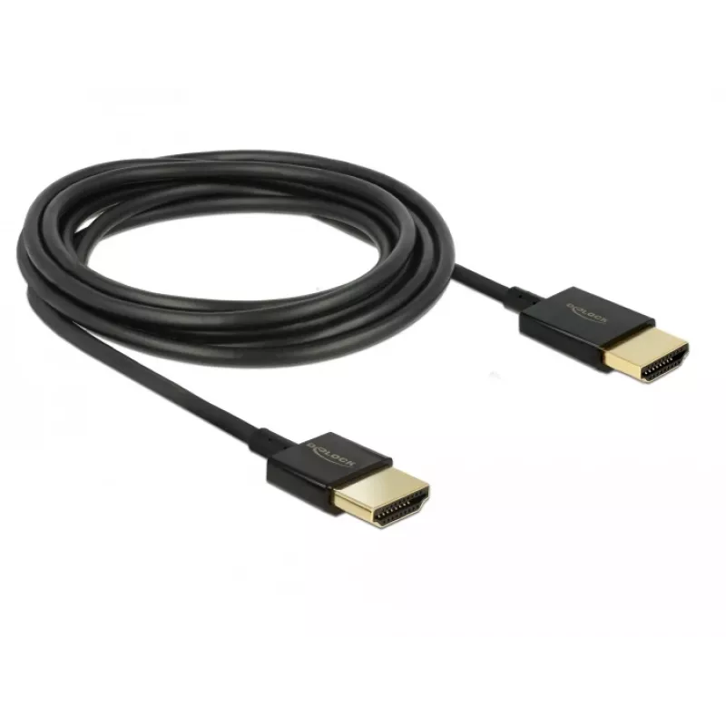 DeLOCK Slim High Quality - HDMI Ethernet-kaapelilla - HDMI (M) - HDMI (M) - 25cm - kolmoiseristys - musta - 4K-tuki (85117)