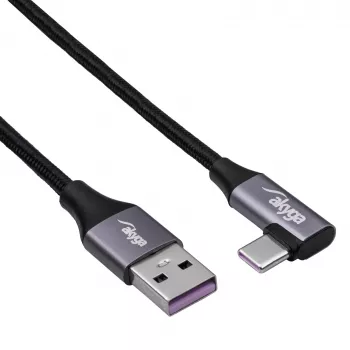 Akyga AK-USB-58 kulmikas USB-C - USB-A kaapeli, 30 cm, 60 W, punottu, musta