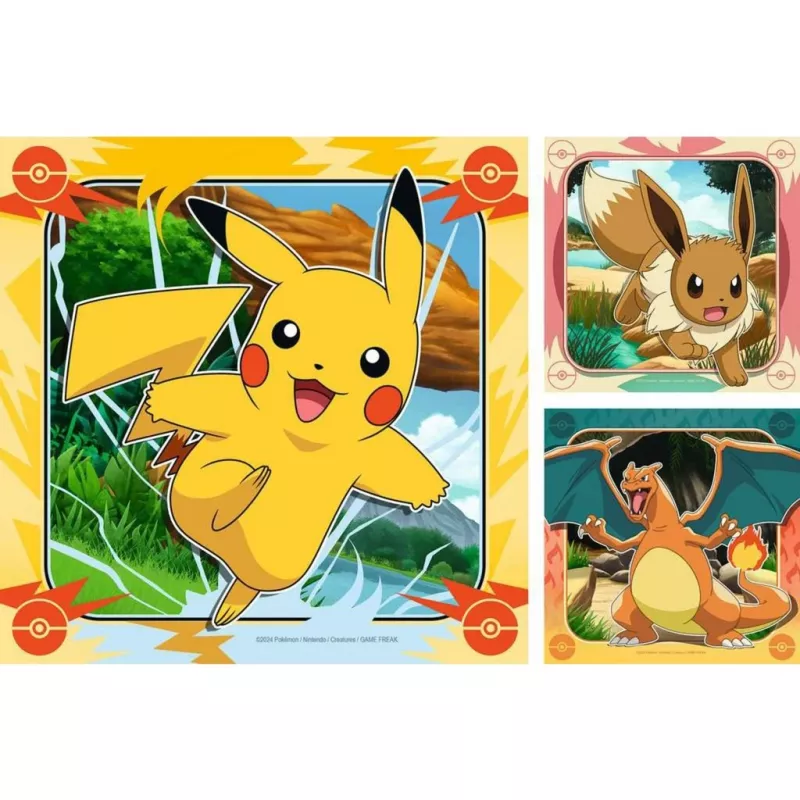 Palapeli Ravensburger Pikachu, Charizard ja Eevee — 147 palaa, 5 vuodesta, 210 × ? mm