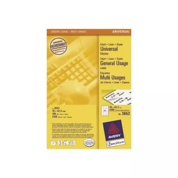 Avery - tarrat - valkoinen - 42,3 x 70 mm, 2 100 tarraa (100 arkkia x 21) (3652)