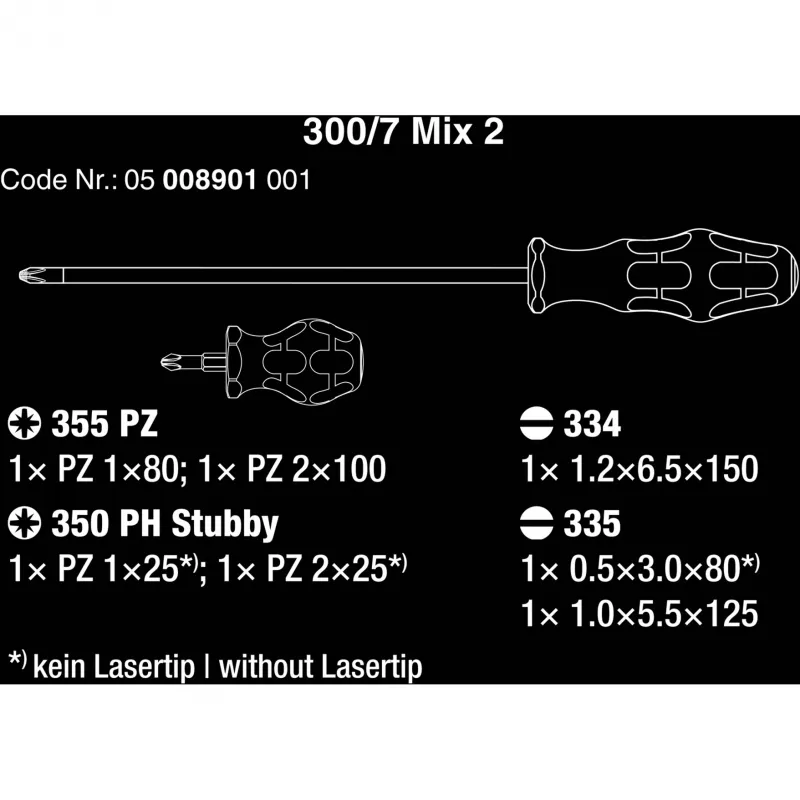 300/7 Mix 2 ruuvimeisselisarja Kraftform Plus (musta/vihreä, 7-osainen, Lasertip)