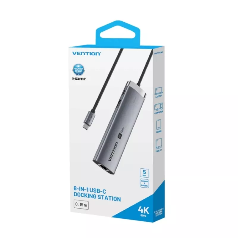 Vention USB-C 8-in-1 4K 60Hz 100W telakointiasema