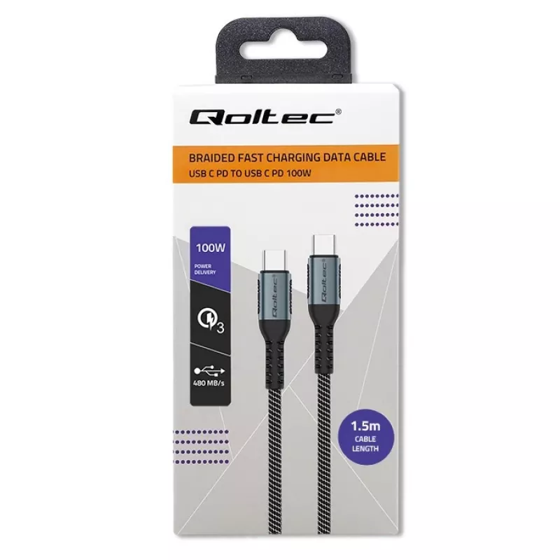 USB-kaapeli Qoltec 52358 1,5 m USB-C musta USB 2.0 0,48 Gbit/s