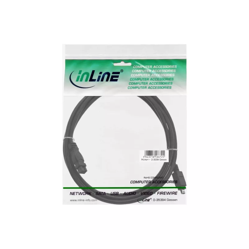 FireWire 400–800-kaapeli InLine 34901 1m uros/uros musta