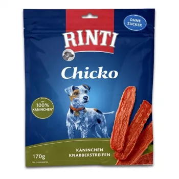 Koiranherkut RINTI Chicko kani 170 g — hypoallergeeniset koulutusherkut kanin makuiset, proteiini 53 %, rasva 8 %