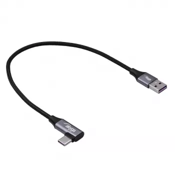 Akyga AK-USB-58 kulmikas USB-C - USB-A kaapeli, 30 cm, 60 W, punottu, musta