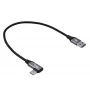 Akyga AK-USB-58 kulmikas USB-C - USB-A kaapeli, 30 cm, 60 W, punottu, musta