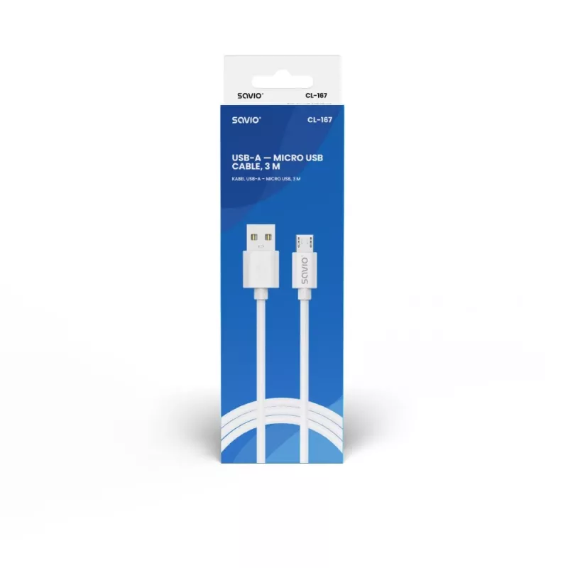 Savio USB 2.0 USB A - Micro USB valkoinen CL-167 3 m kaapeli