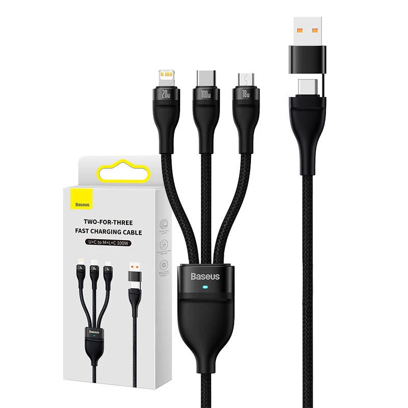 USB-kaapeli Baseus CASS030101 1,2 m USB-A/USB-C USB-C/Micro-USB-B/Lightning musta