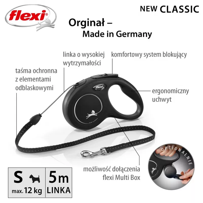 Flexi New CLASSIC 5 m musta koiran flexi-hihna