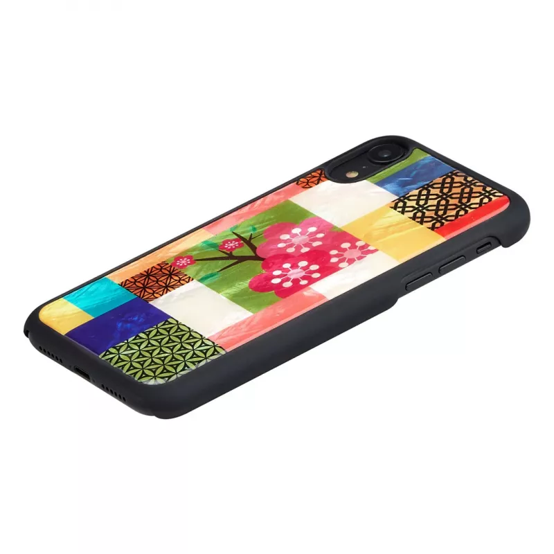 iKins puhelinkotelo iPhone XR — kirsikankukkakuvio, musta