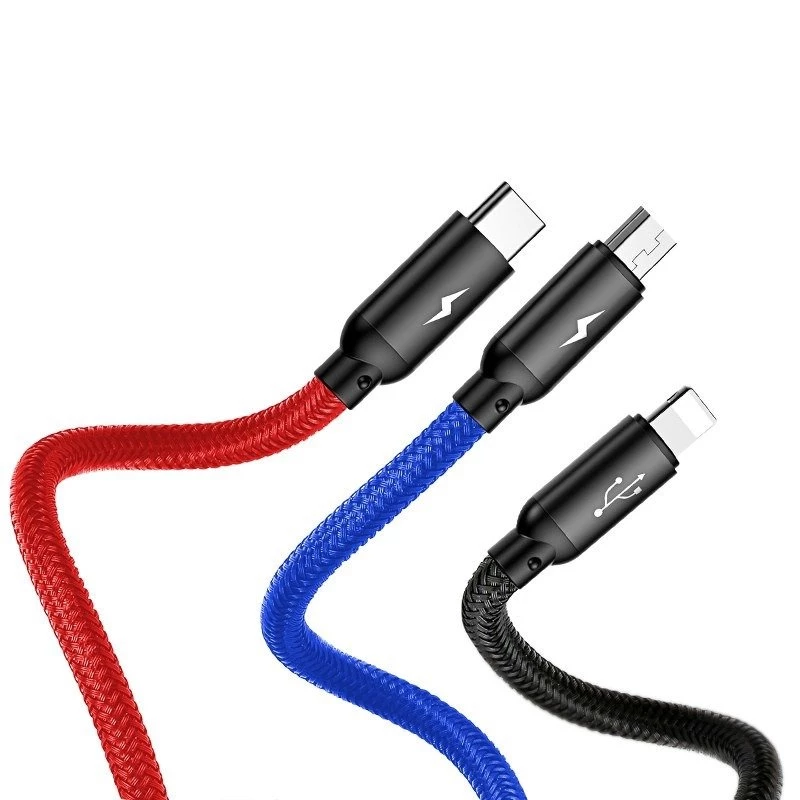 BASEUS Colorfone CAMLT-BSY01 USB-kaapeli 1,2 m USB A 3 x USB C musta, punainen, sininen