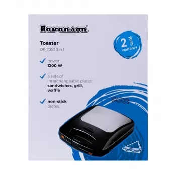 Ravanson OP-7050 3-in-1 voileipägrilli, 1200 W, musta/hopea
